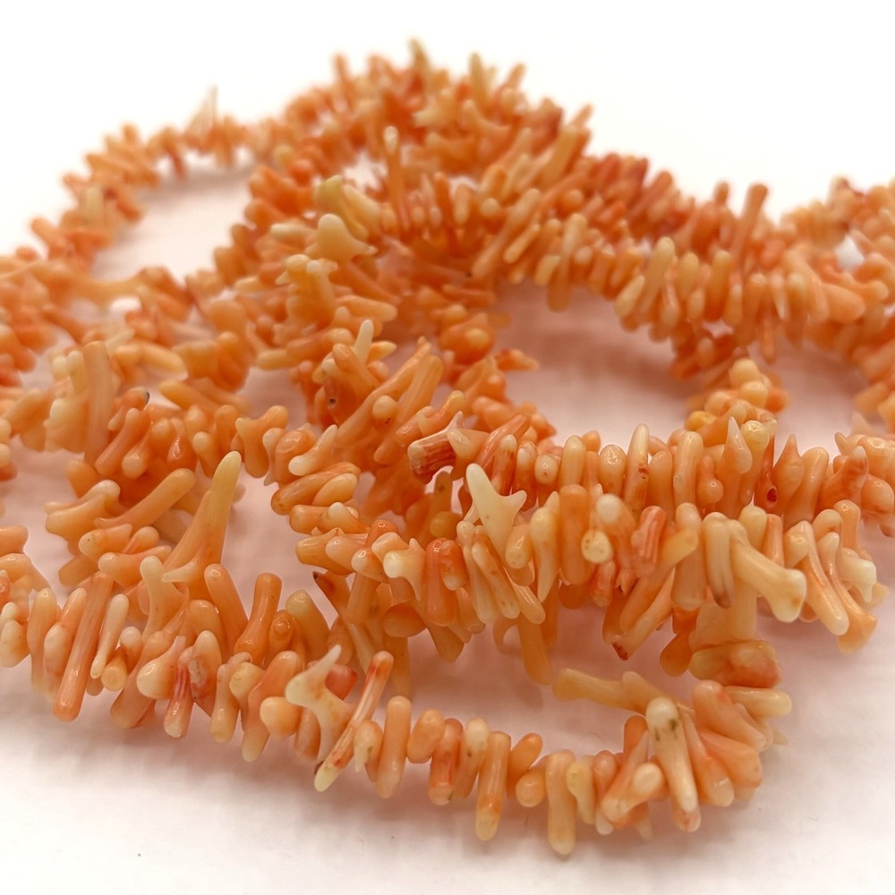 Vintage Natural Salmon Peach Branch Twig Coral Long Endless Strand Necklace